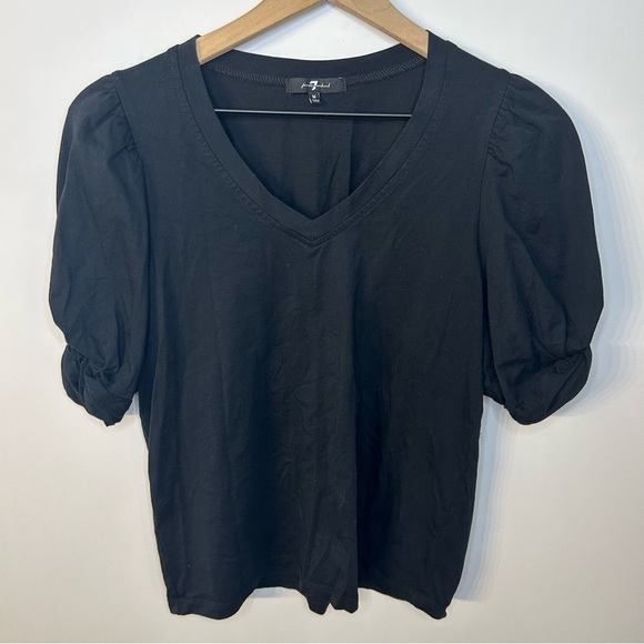 7 For All Mankind Knot Sleeve V Neck Top in Black, Size Medium - Picture 2 of 9